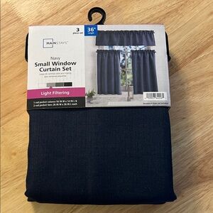 NWOT Mainstays Navy  Small Window Curtain Set